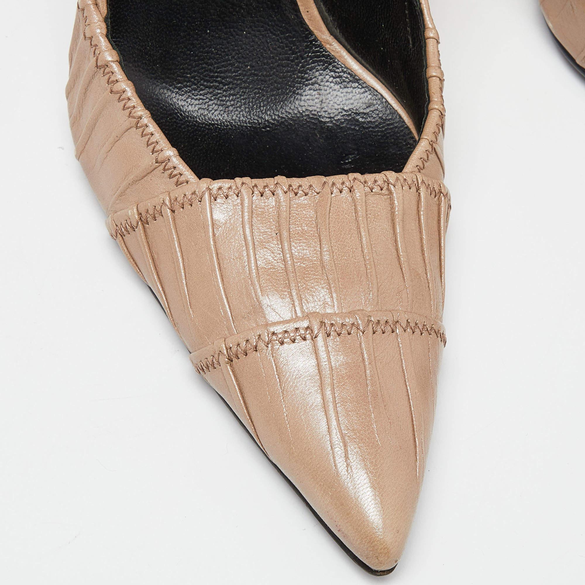 Prada Beige Pleated Leather Slingback Sandals Size 38 3