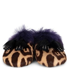 PRADA beige purple 2017 FUR TRIM LEOPARD CALF HAIR Mules Shoes 39