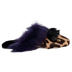 PRADA beige purple 2017 FUR TRIM LEOPARD CALF HAIR Mules Shoes 39