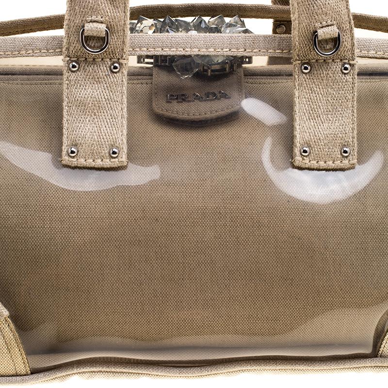 Prada Beige PVC and Canvas Plex Mistolino Frame Satchel 1