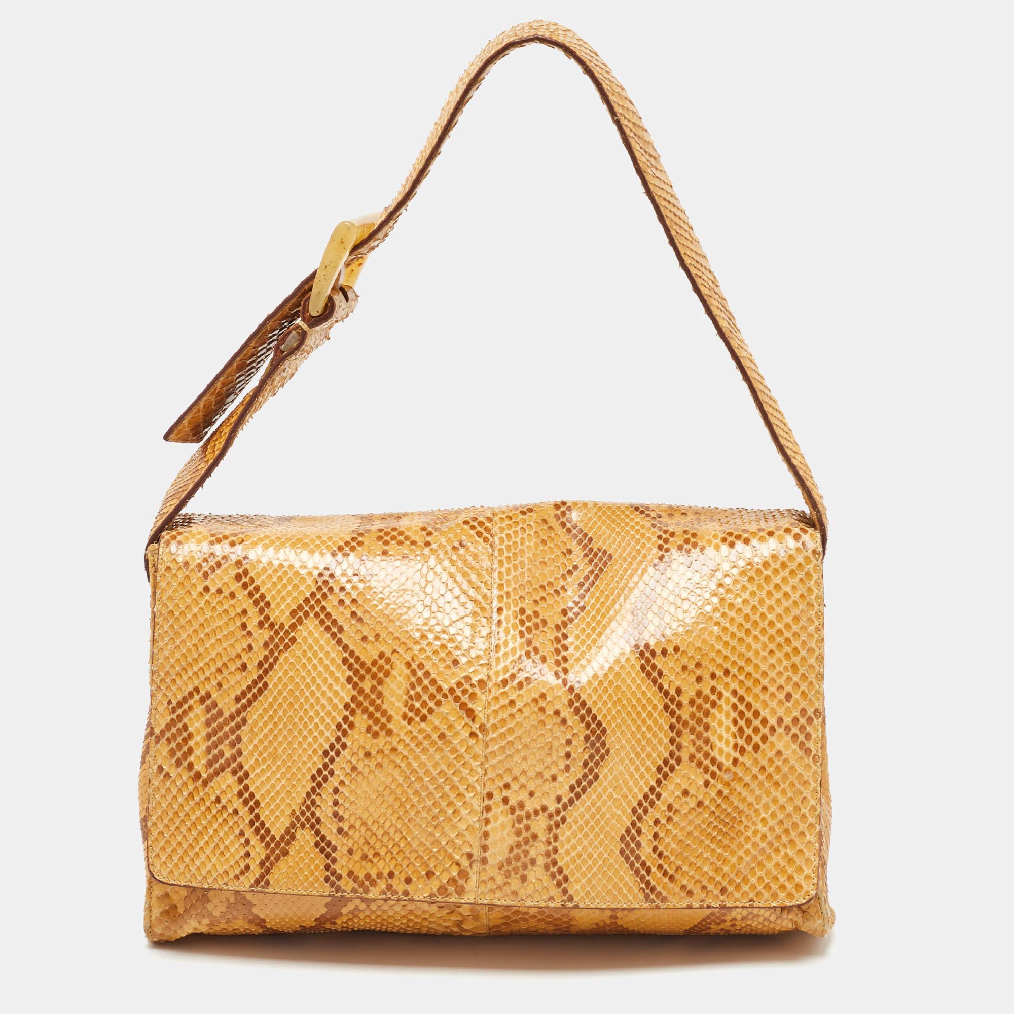 Prada Beige Python Flap Shoulder Bag 9