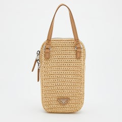 Prada Beige Raffia and Leather Mini Crossbody Bag