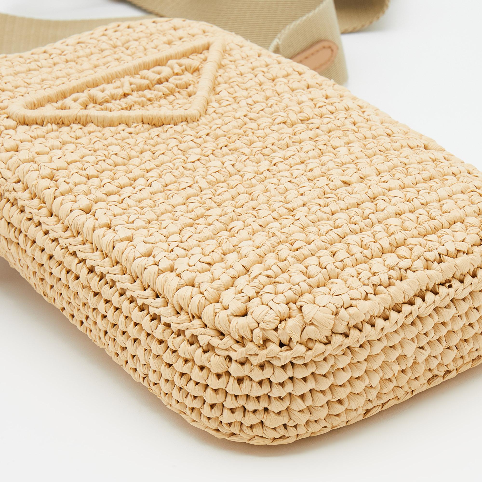 Women's Prada Beige Raffia and Leather Mini Crossbody Bag