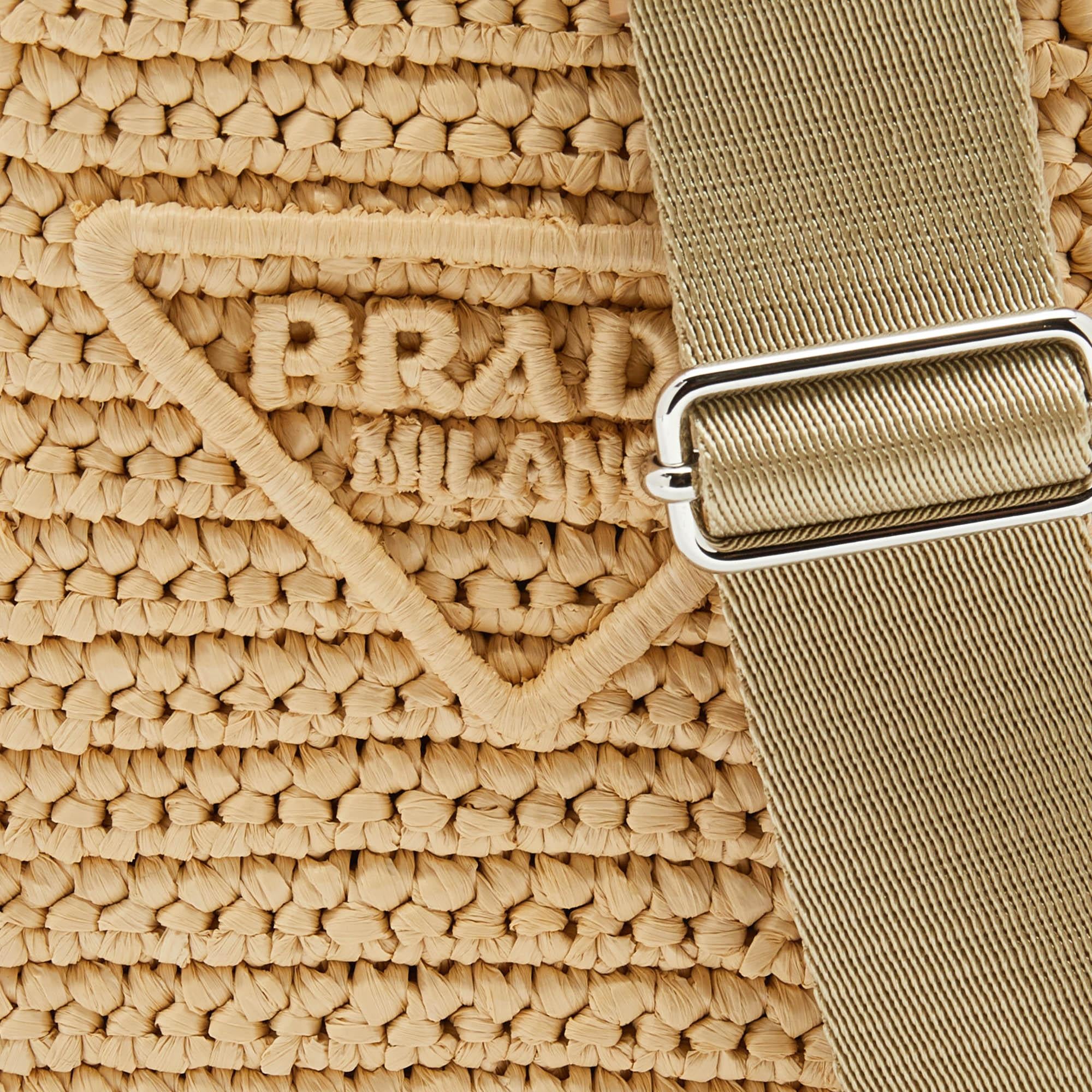 Beige Raffia- und Leder-Mini-Umhängetasche von Prada 4