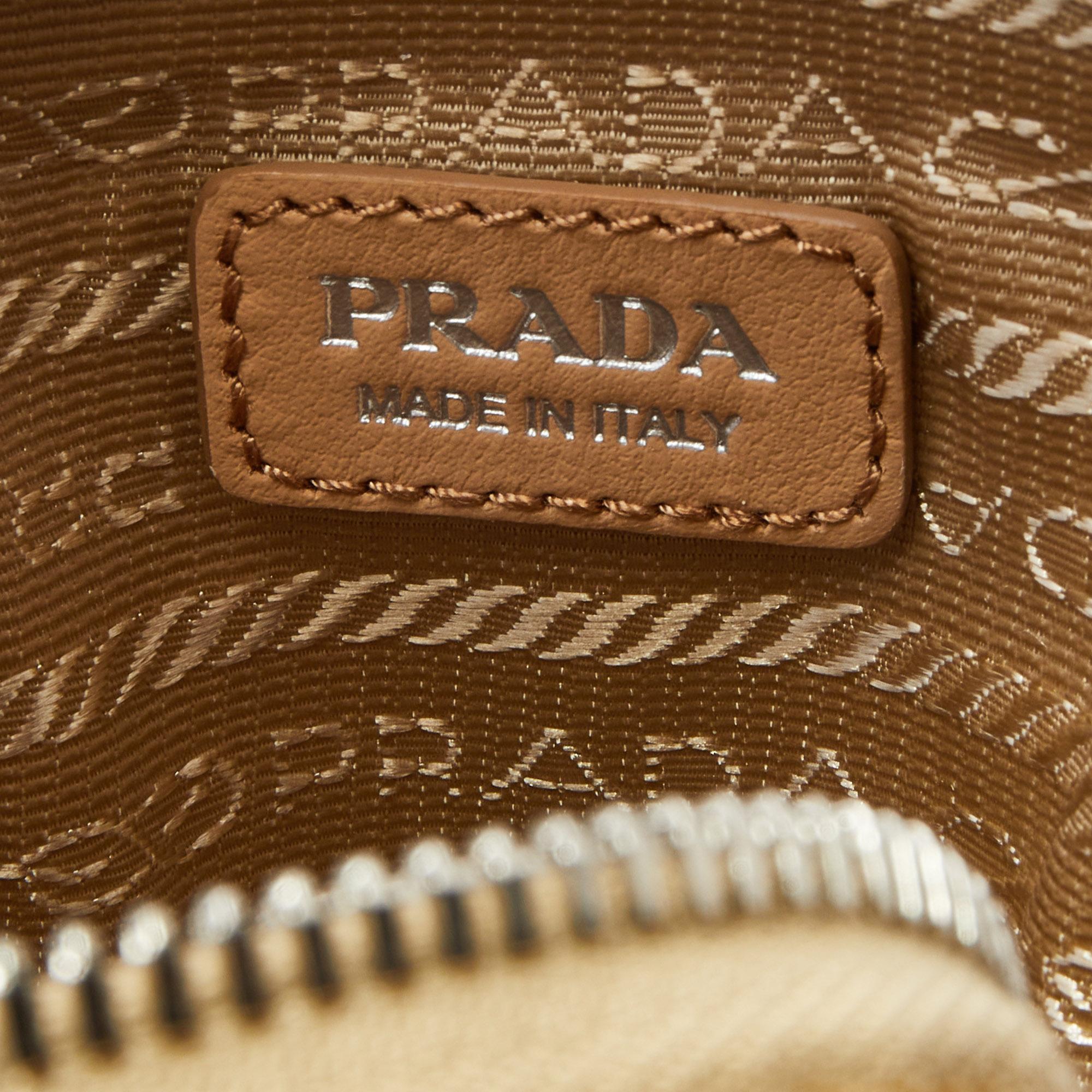 Beige Raffia- und Leder-Mini-Umhängetasche von Prada 5