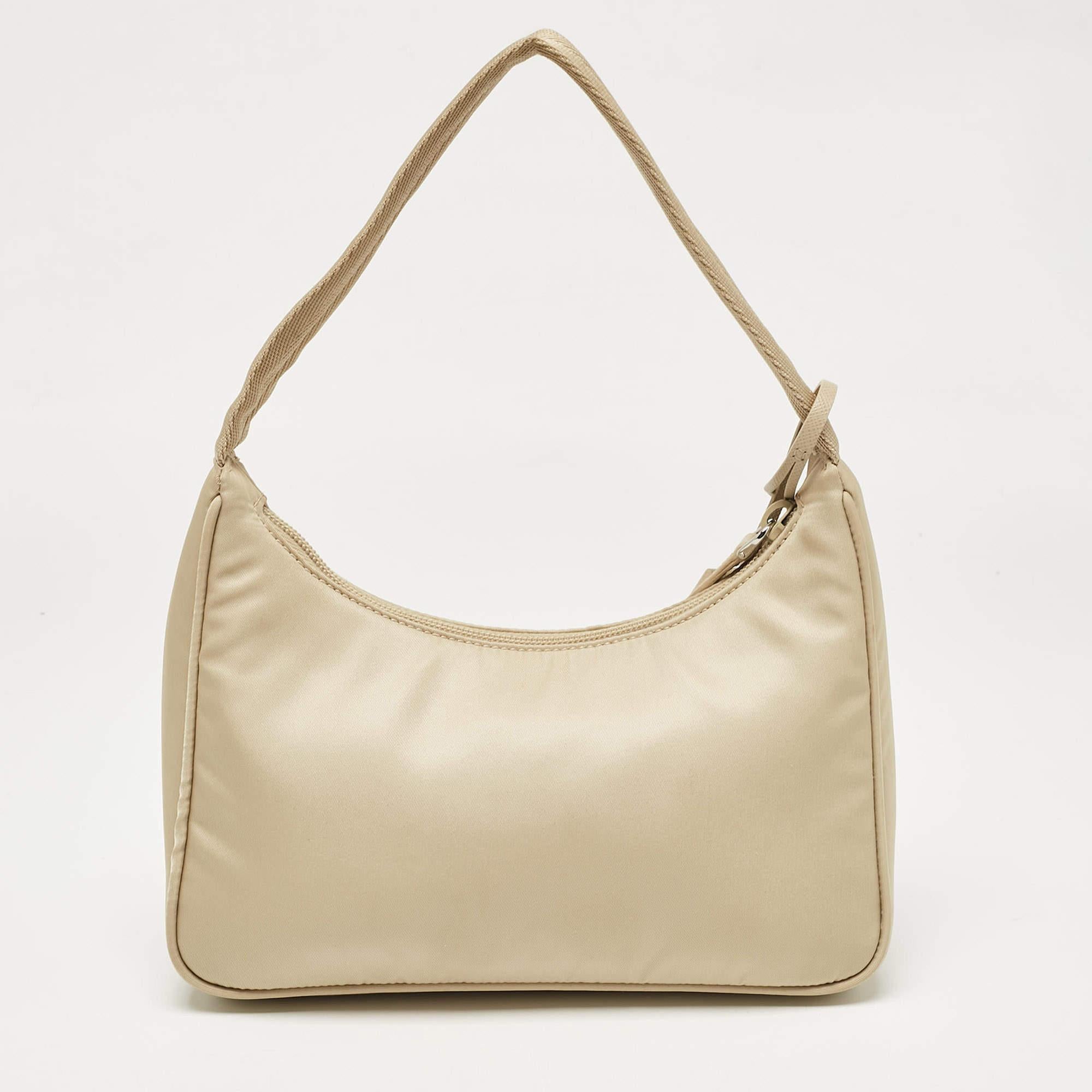 De las mujeres Bolso Baguette Prada Beige Re-Nylon Re-Edition 2000