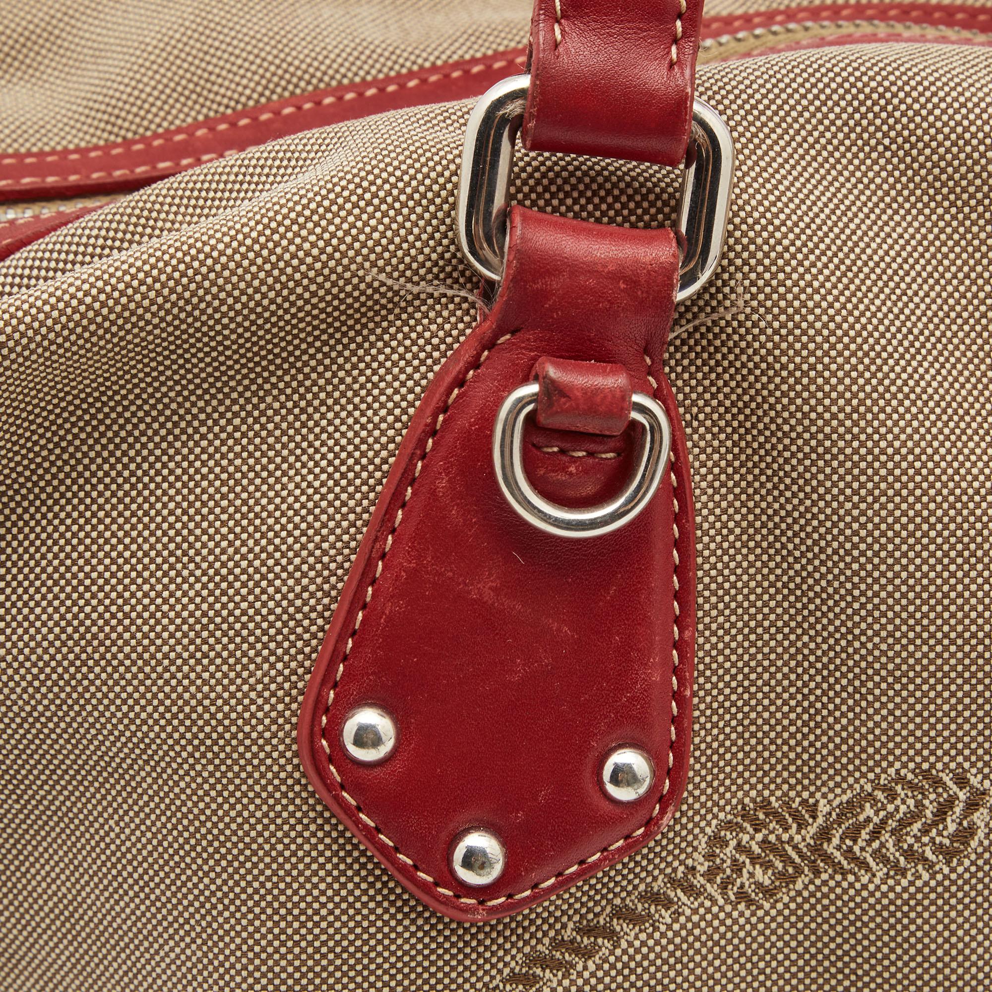 Prada Beige/Red Jacquard Logo Canvas Shoulder Bag 11