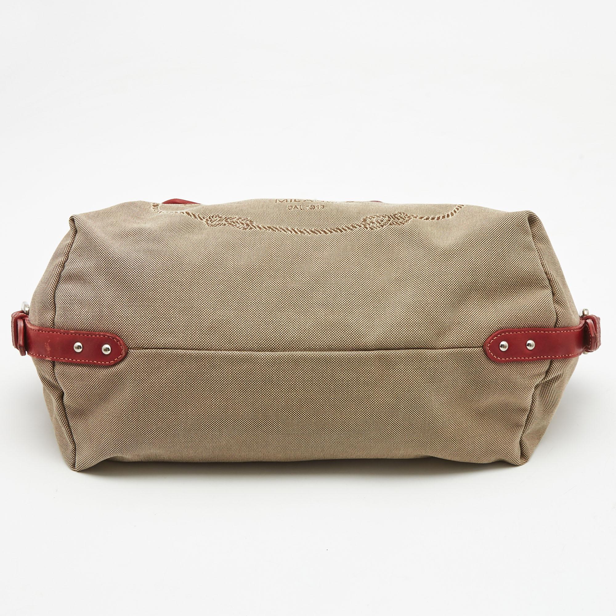 Prada Beige/Red Jacquard Logo Canvas Shoulder Bag 1