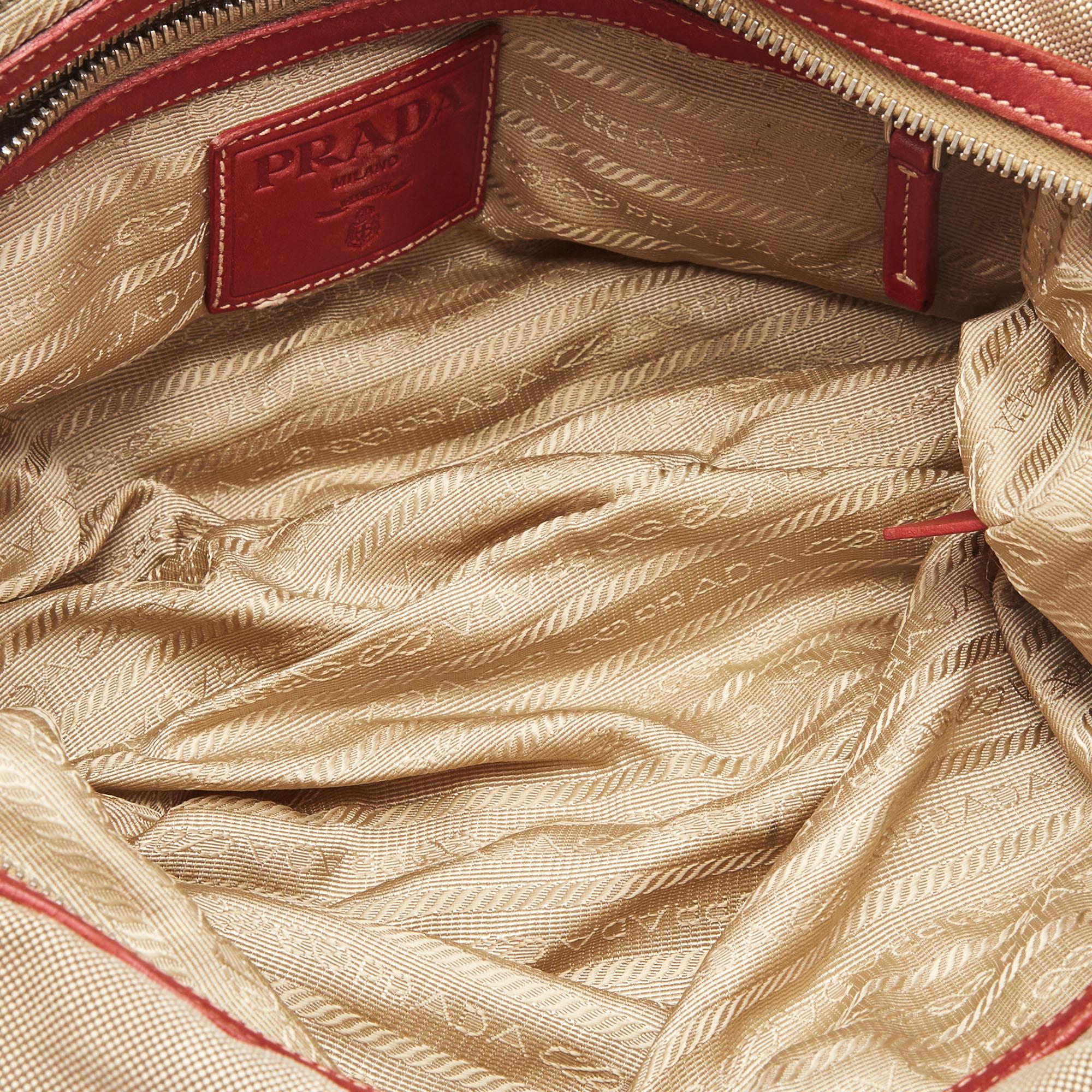 Prada Beige/Red Jacquard Logo Canvas Shoulder Bag 2