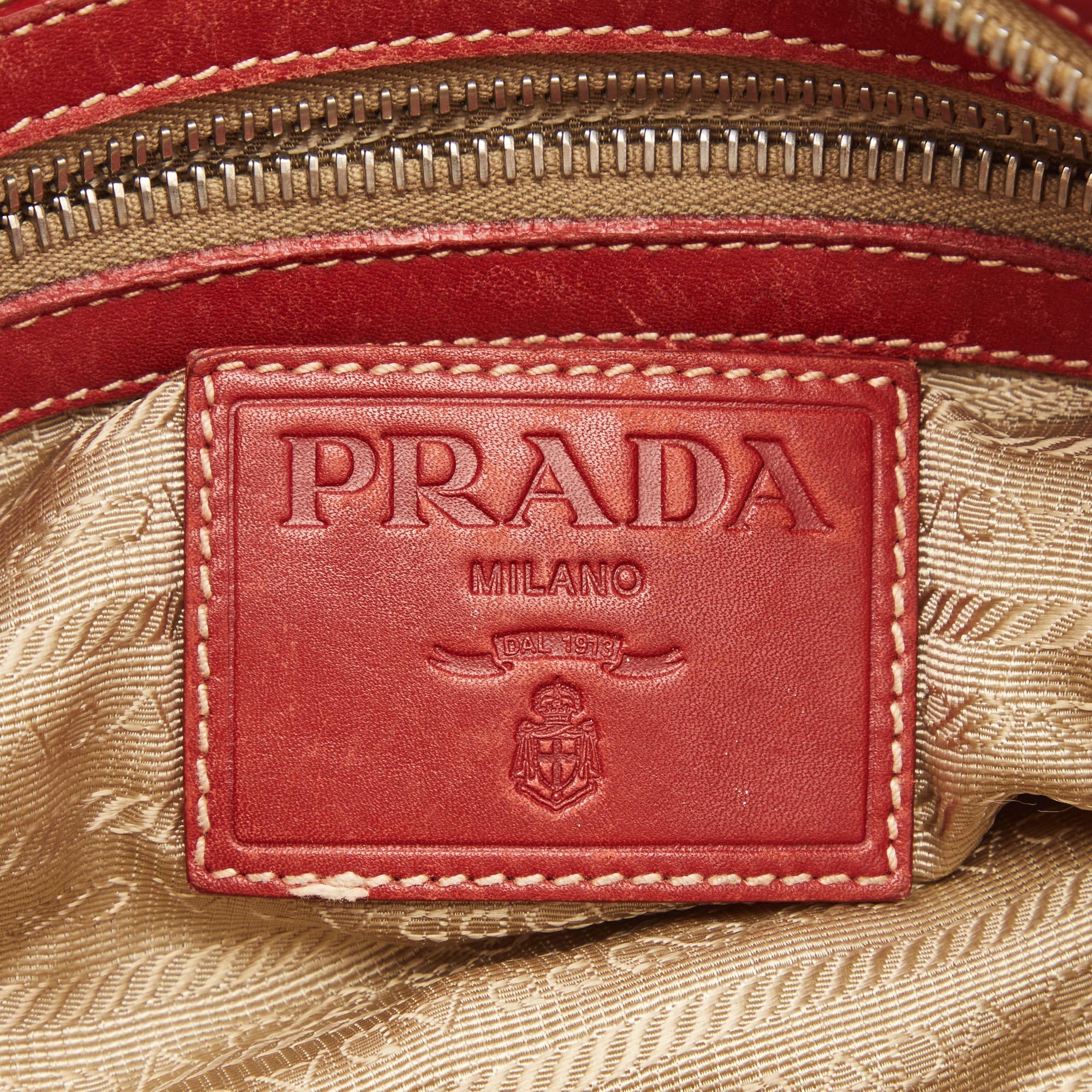 Prada Beige/Red Jacquard Logo Canvas Shoulder Bag 3