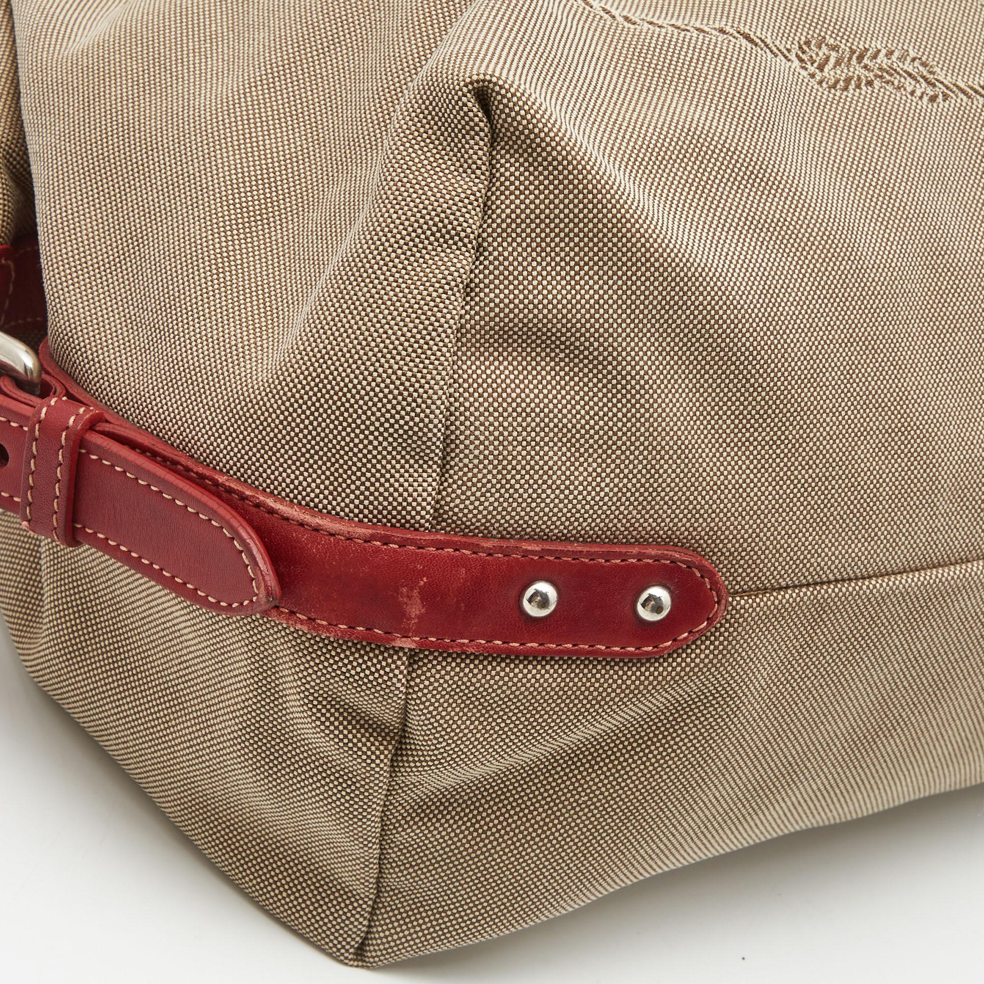 Prada Beige/Red Jacquard Logo Canvas Shoulder Bag 4