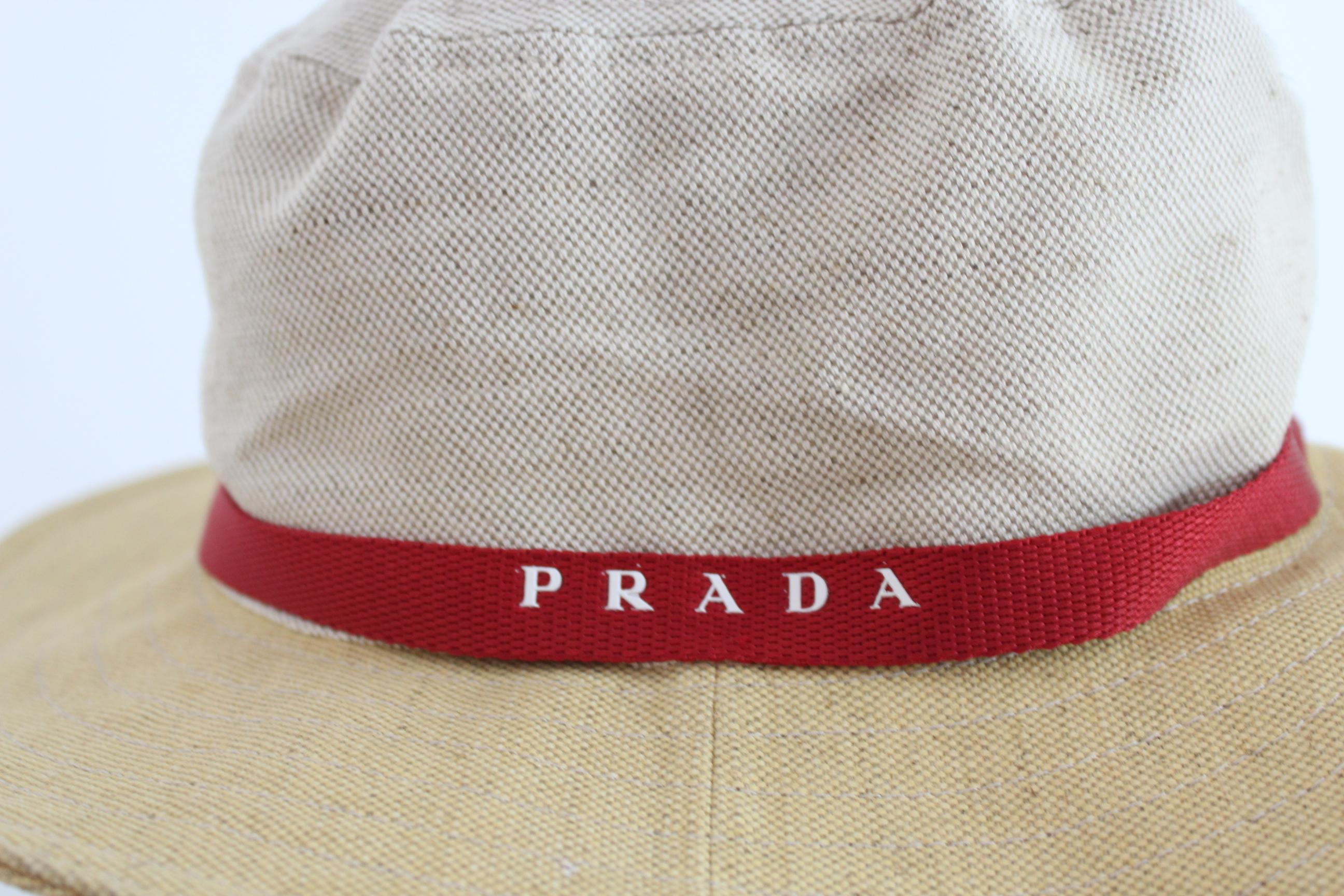 Prada Beige Red Linen Cotton Unisex Cowboy Hat  4