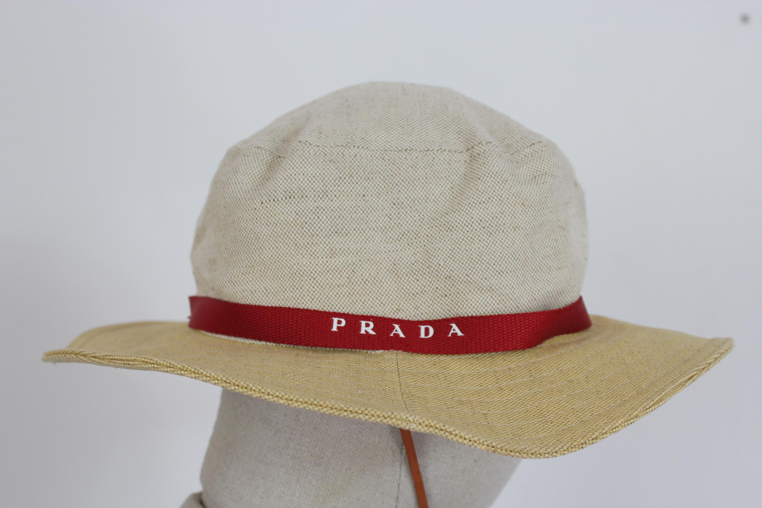 Prada Beige Red Linen Cotton Unisex Cowboy Hat  1