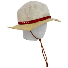 Prada Beige Red Linen Cotton Unisex Cowboy Hat 