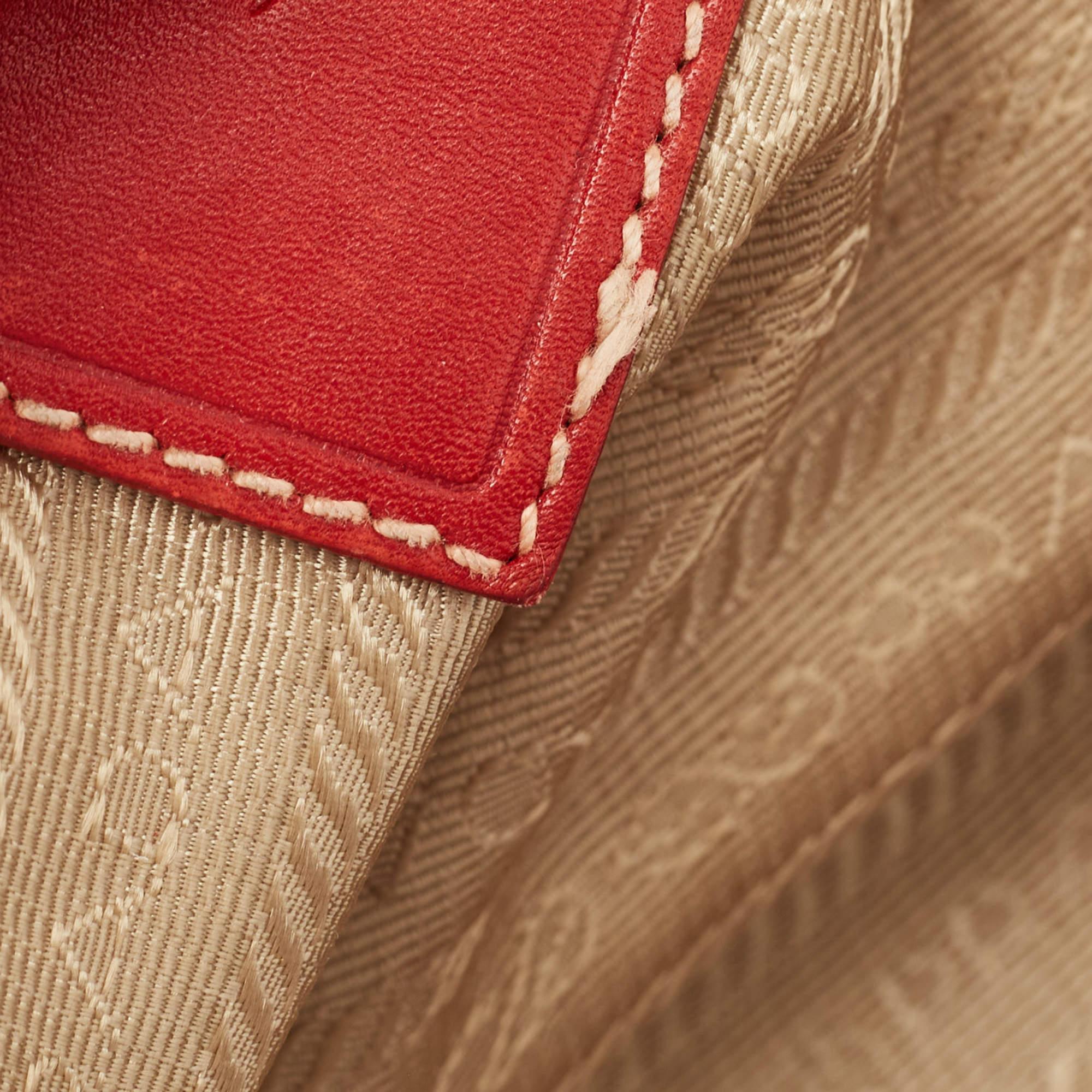Prada Beige/Red Logo Jacquard and Leather Bauletto Bag 8