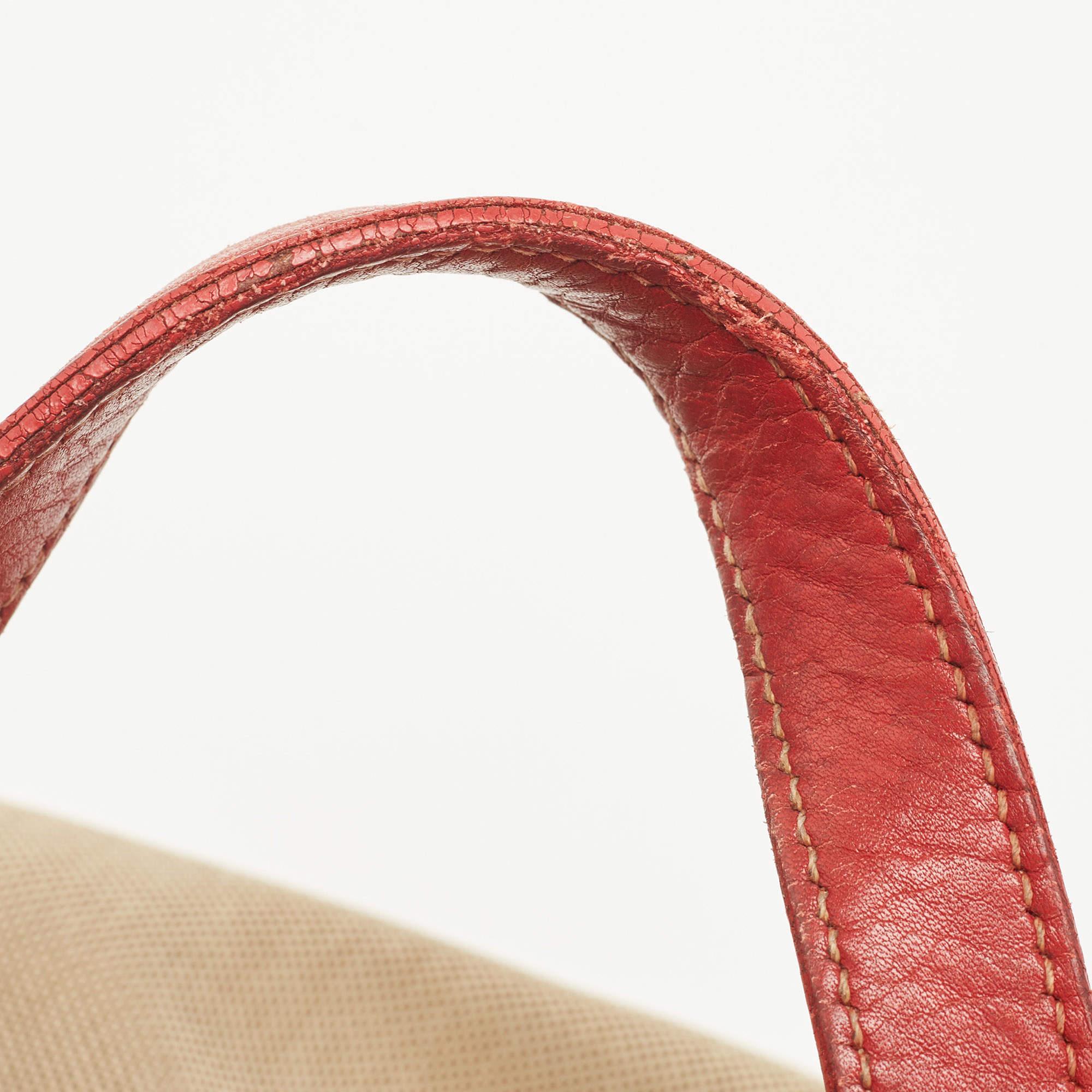 Prada Beige/Red Logo Jacquard and Leather Bauletto Bag 9
