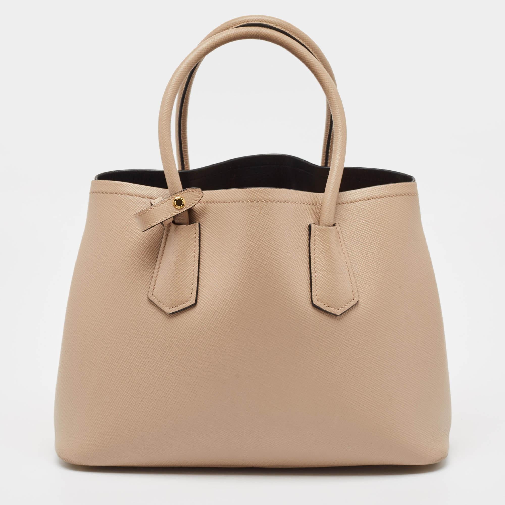 Women's Prada Beige Saffiano Cuir Leather Double Handle Tote