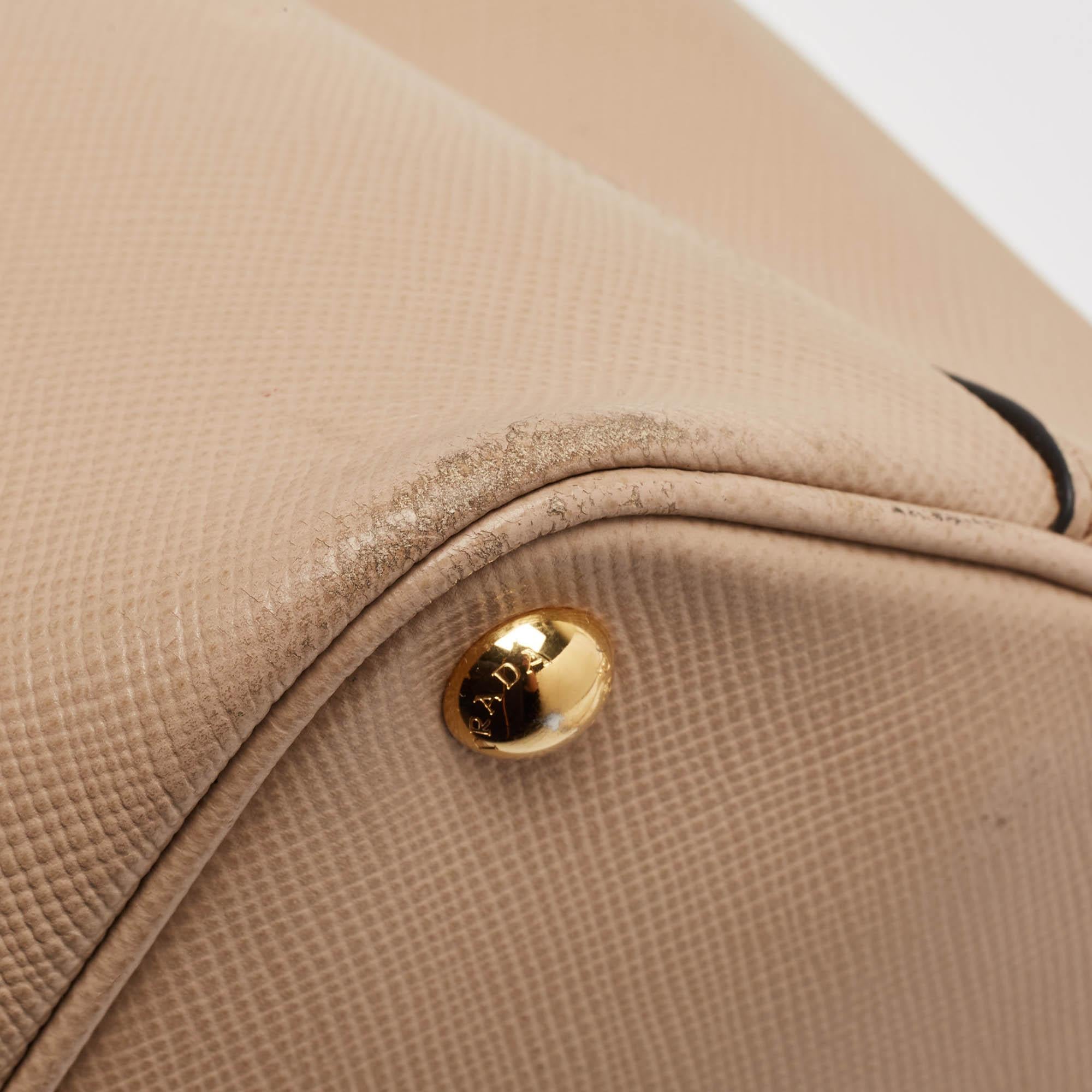 Prada Beige Saffiano Cuir Leather Double Handle Tote 3