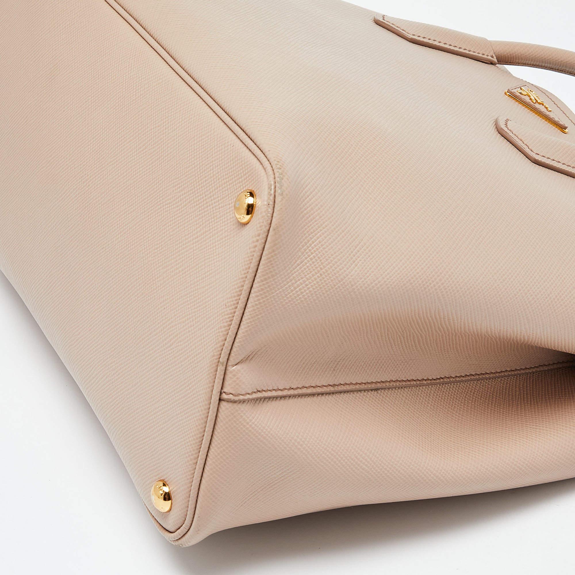 Prada Beige Saffiano Cuir Leather Large Double Handle Tote 7