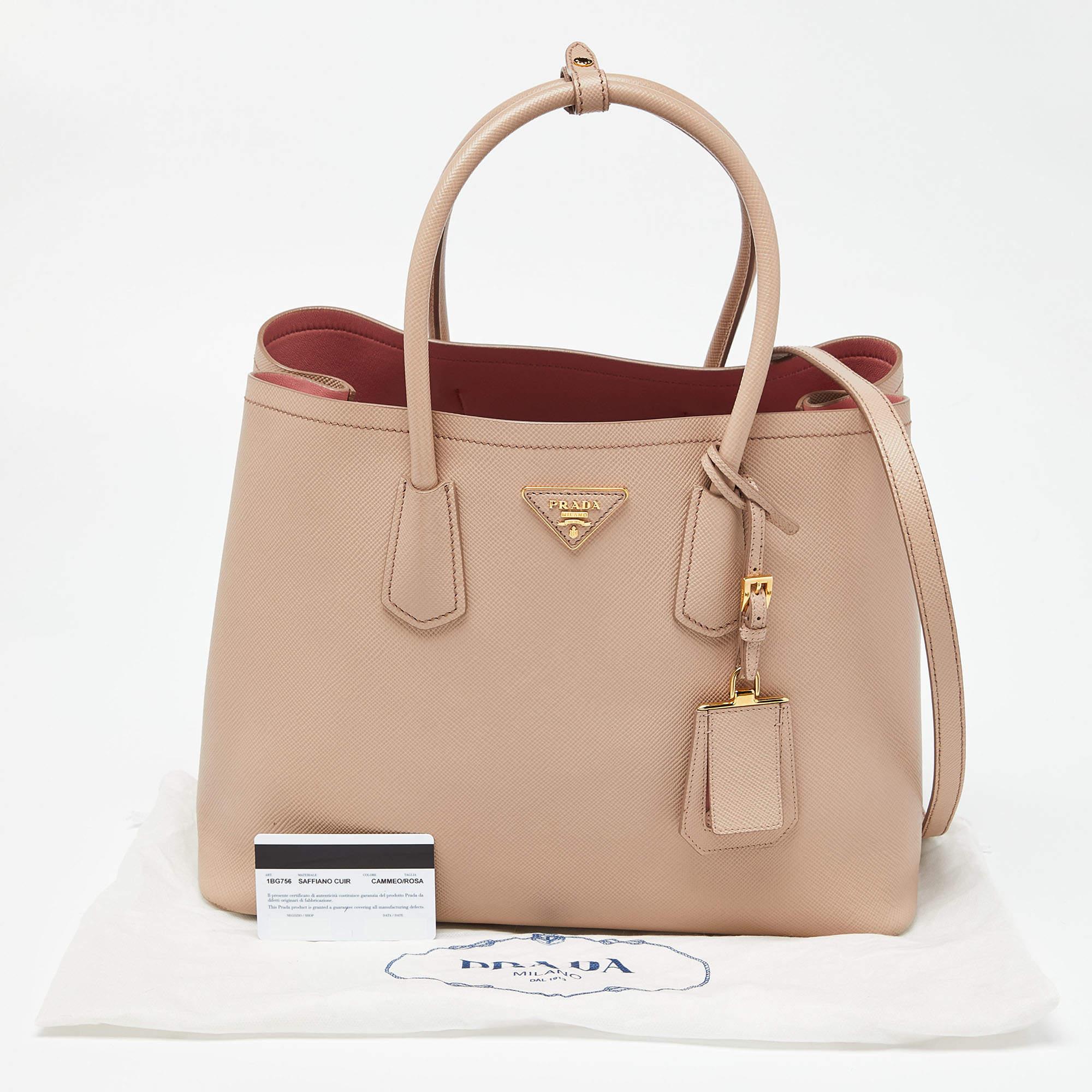 Prada Beige Saffiano Cuir Leather Large Double Handle Tote 2