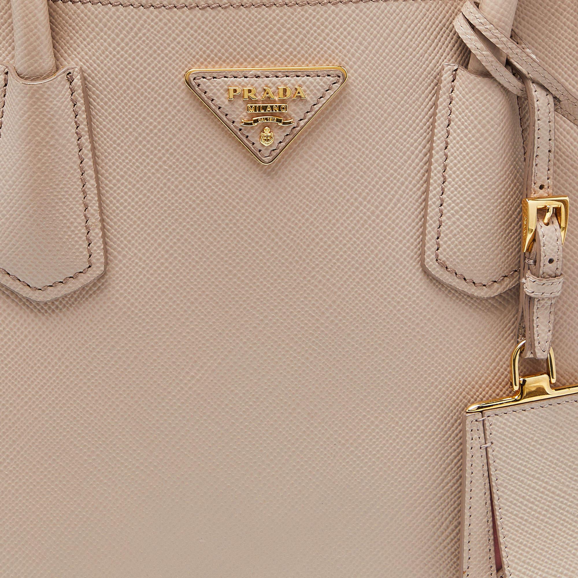 Prada Beige Saffiano Cuir Leather Large Double Handle Tote 3