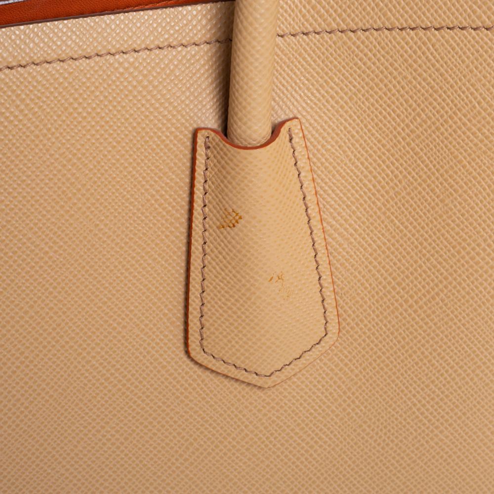 Women's Prada Beige Saffiano Cuir Leather Medium Double Handle Tote