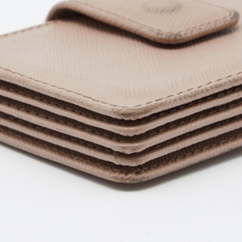 Prada Beige Saffiano Leather 5 Gusset Card Holder For Sale 1