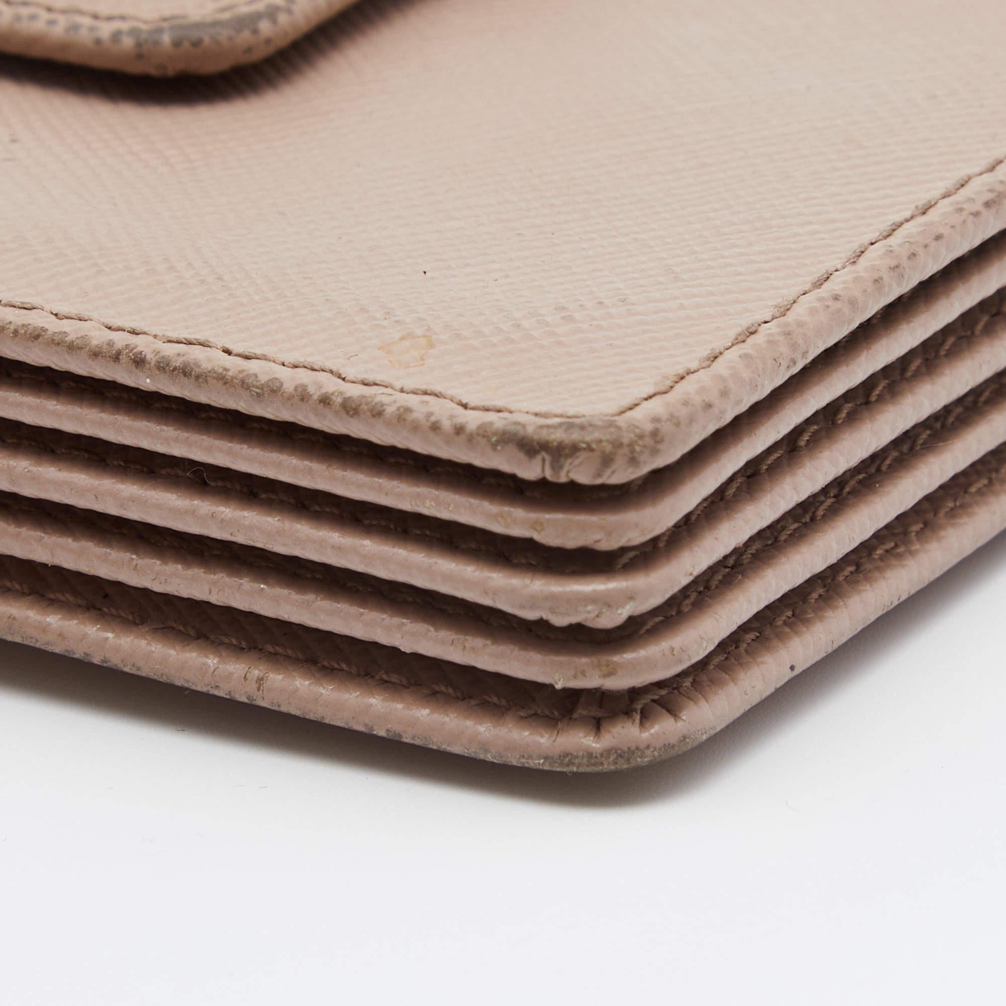 Prada Beige Saffiano Leather 5 Gusset Card Holder 4