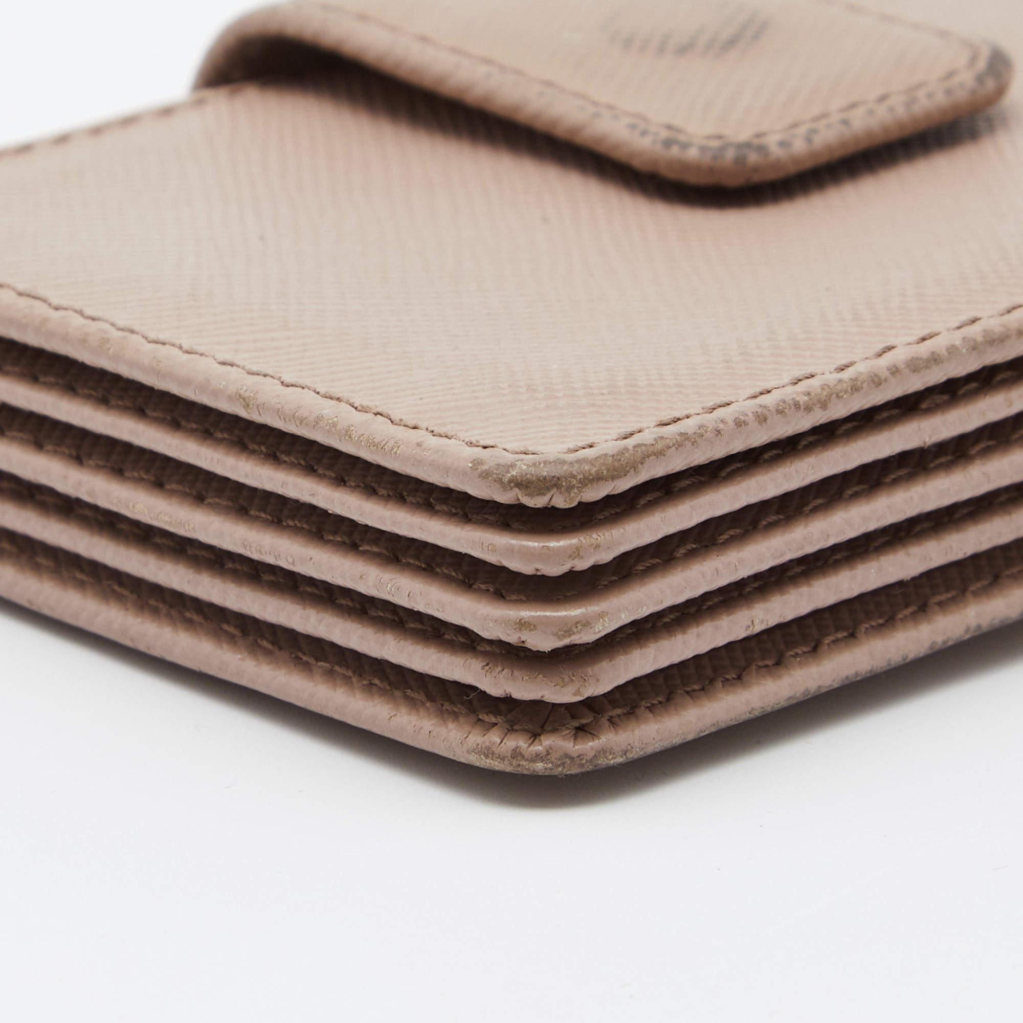 Prada Beige Saffiano Leather 5 Gusset Card Holder 5