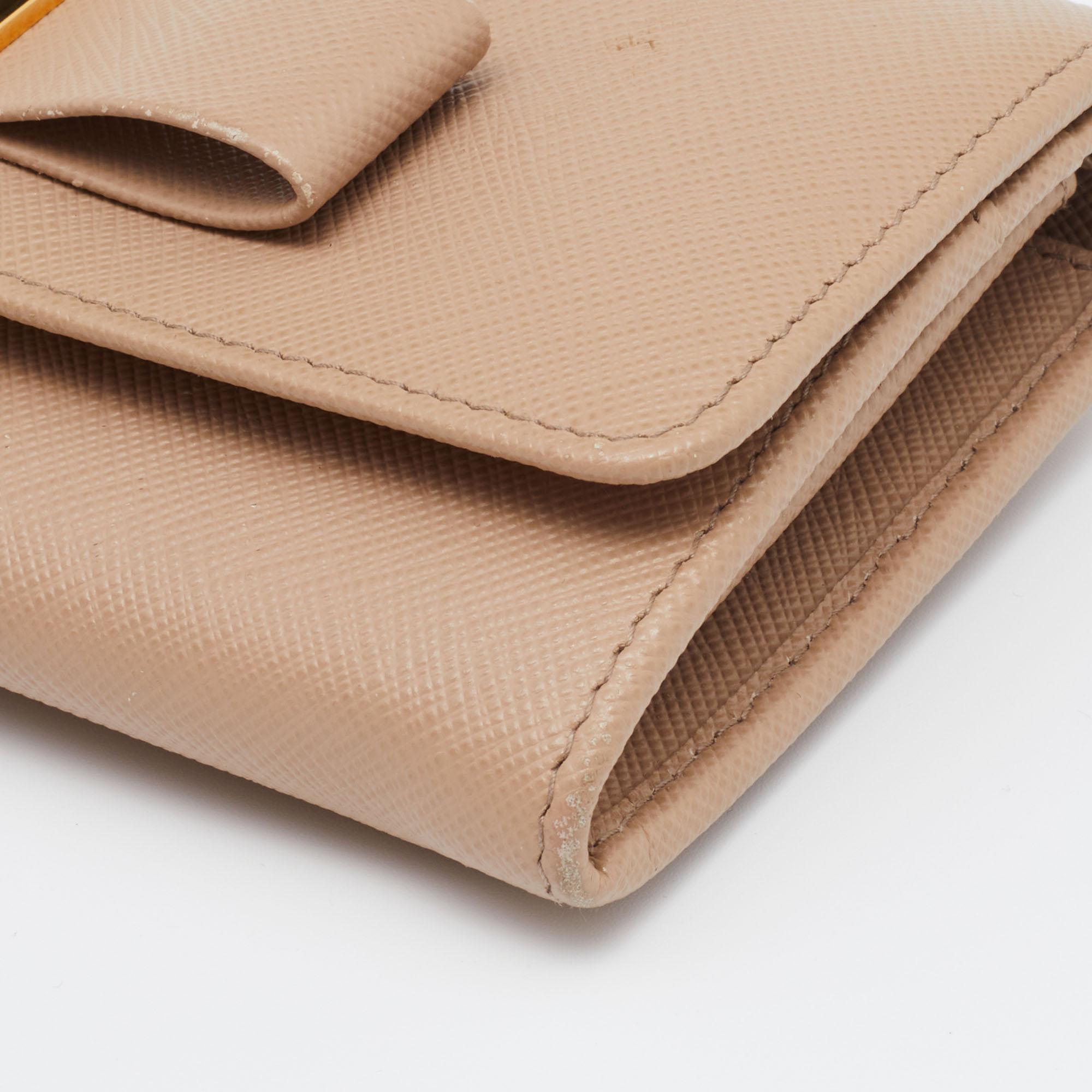 Prada Beige Saffiano Leather Bow Continental Wallet 1