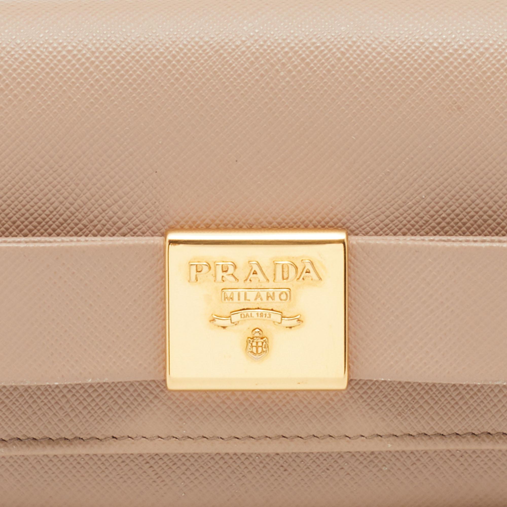Prada Beige Saffiano Leather Bow Continental Wallet 2
