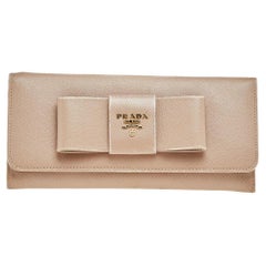 Prada Beige Saffiano Leather Bow Continental Wallet