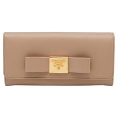 Prada Beige Saffiano Leather Bow Continental Wallet