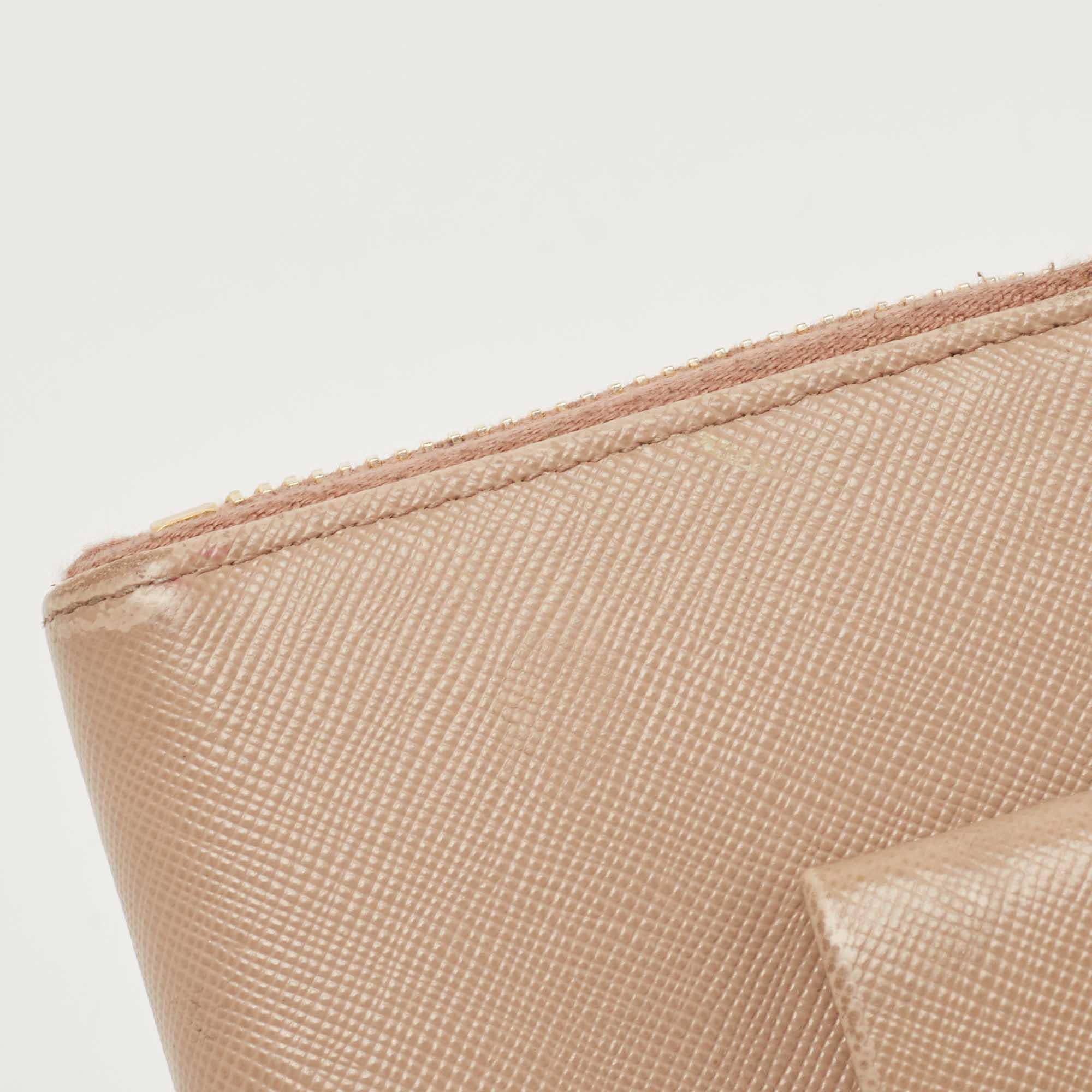 Prada Beige Saffiano Leather Bow Zip Around Wallet 4