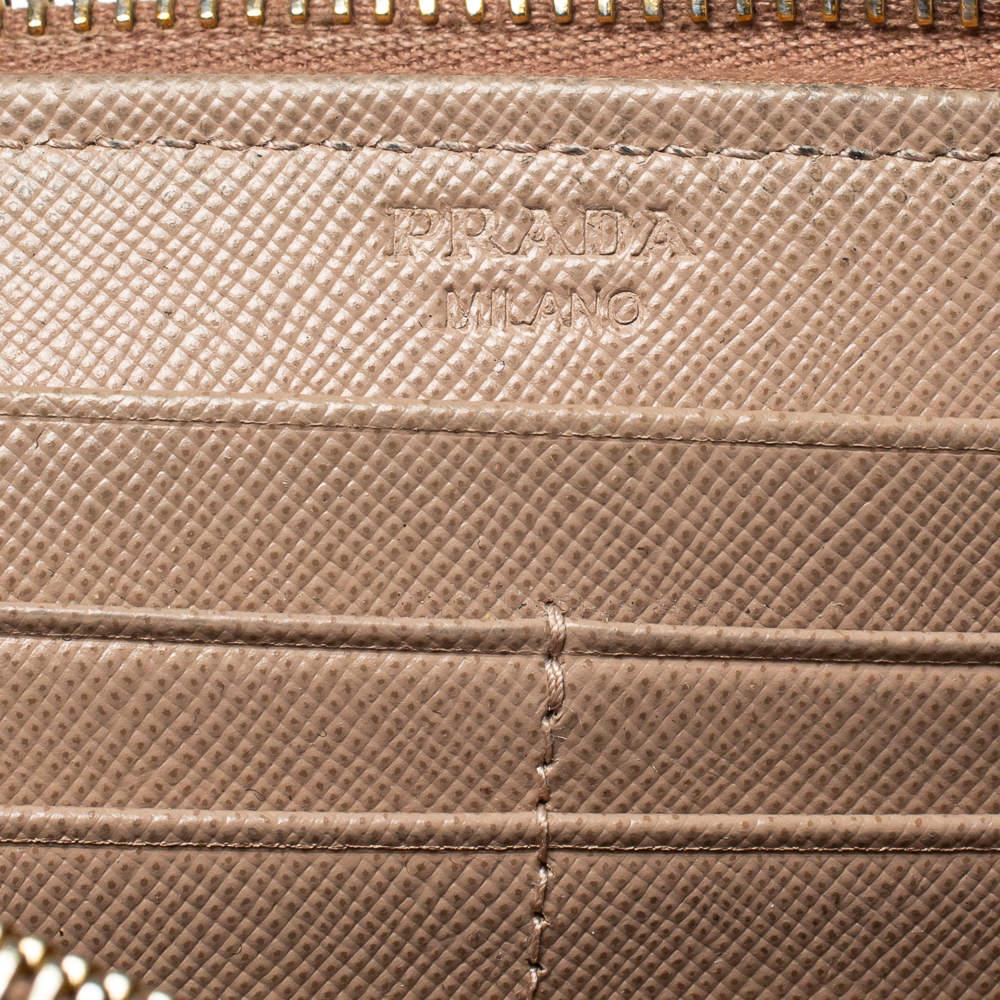 Prada Beige Saffiano Leather Bow Zip Around Wallet 4