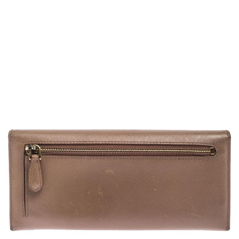 Prada Beige Saffiano Leather Continental Flap Wallet 1