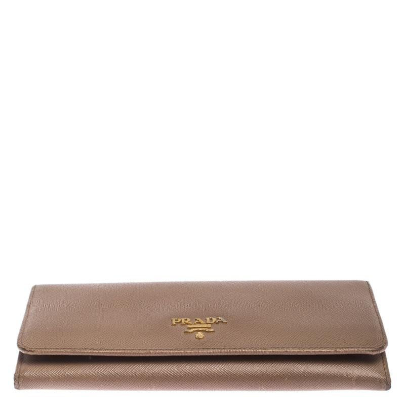 Prada Beige Saffiano Leather Continental Flap Wallet 2