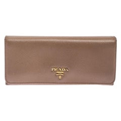 Prada Beige Saffiano Leather Continental Flap Wallet