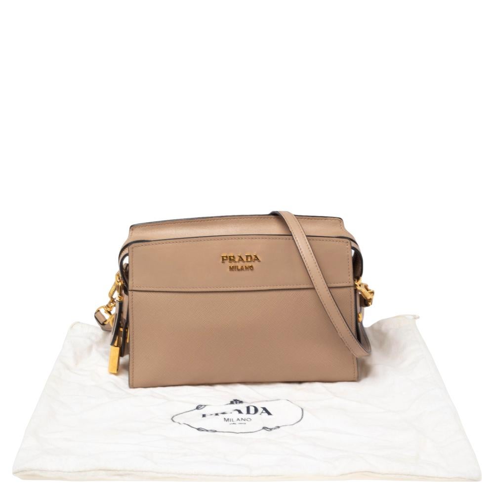 Prada Beige Saffiano Leather Esplanade Shoulder Bag 4