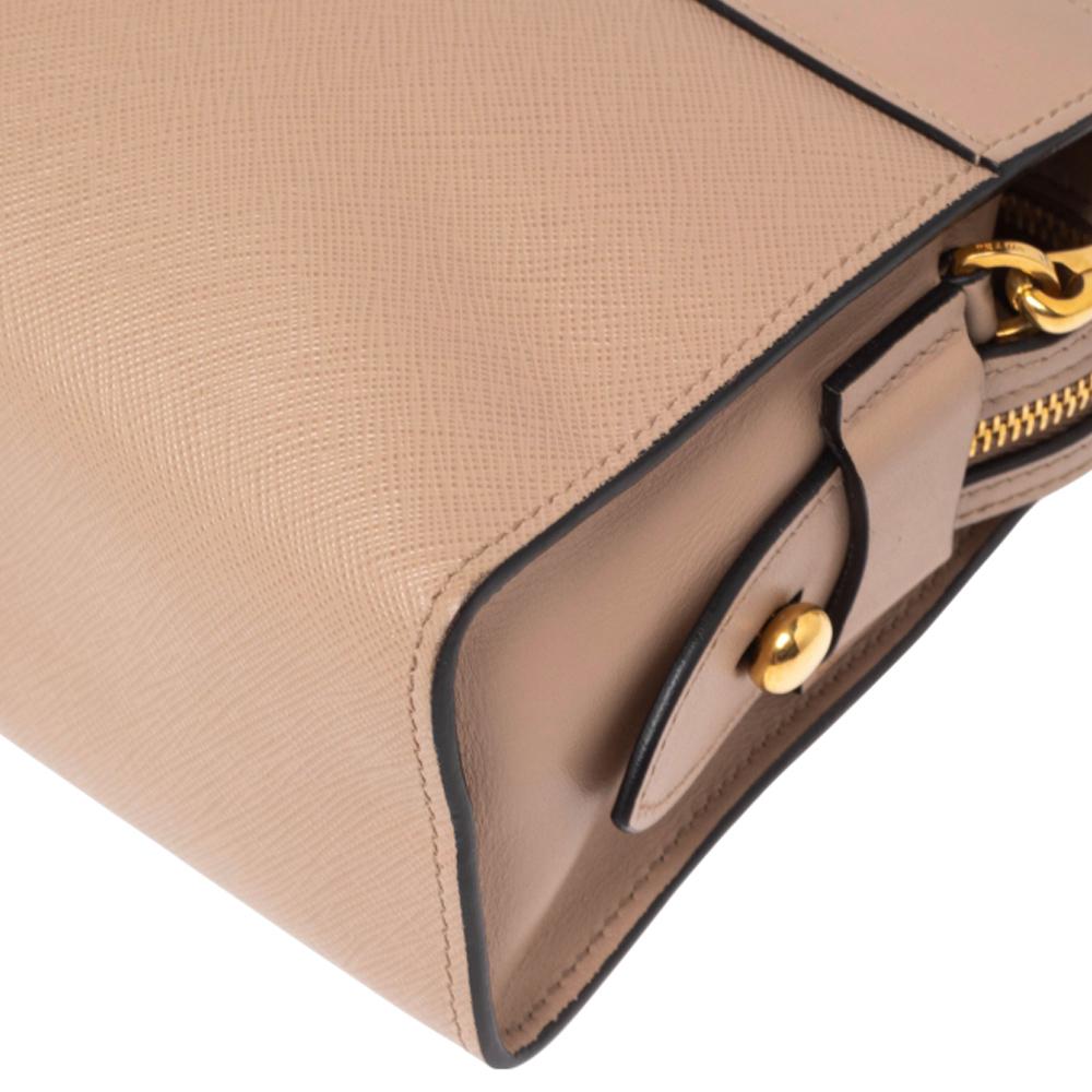 Prada Beige Saffiano Leather Esplanade Shoulder Bag In Good Condition In Dubai, Al Qouz 2