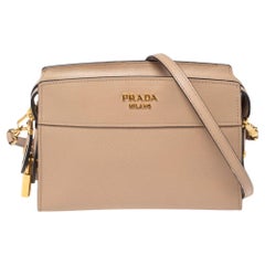 Prada Beige Saffiano Leather Esplanade Shoulder Bag