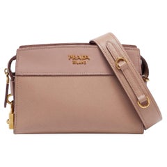 Prada Beige Saffiano Leather Esplanade Shoulder Bag