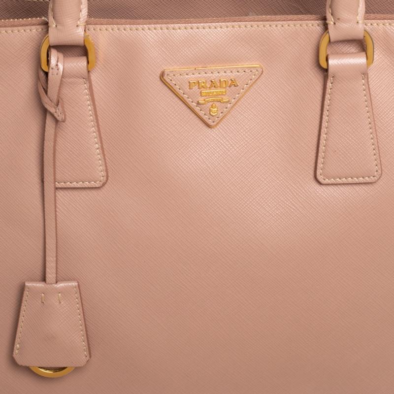 Prada Beige Saffiano Leder Medium Galleria Tragetasche mit doppeltem Reißverschluss 6