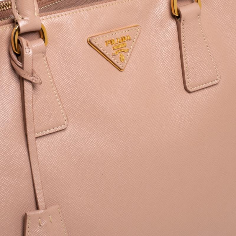 Prada Beige Saffiano Leder Medium Galleria Tragetasche mit doppeltem Reißverschluss 7