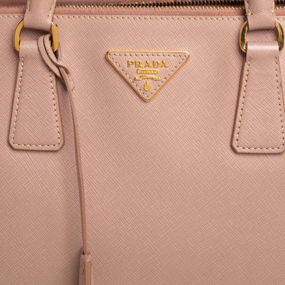 Prada Bolso de piel saffiano beige Galleria mediano con doble cremallera 1