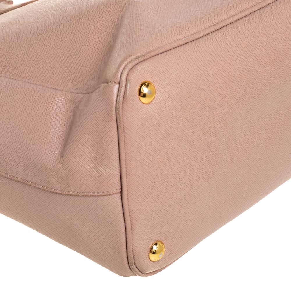 Prada Bolso de piel saffiano beige Galleria mediano con doble cremallera 3