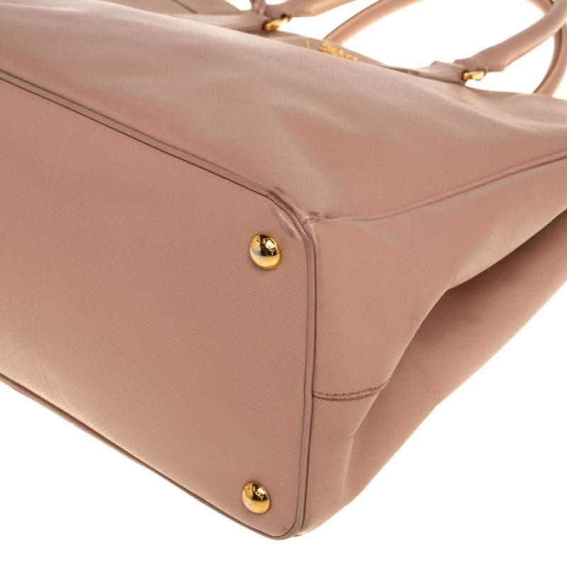 Prada Beige Saffiano Leder Medium Galleria Tragetasche mit doppeltem Reißverschluss 5