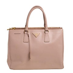 Used Prada Beige Saffiano Leather Medium Galleria Double Zip Tote