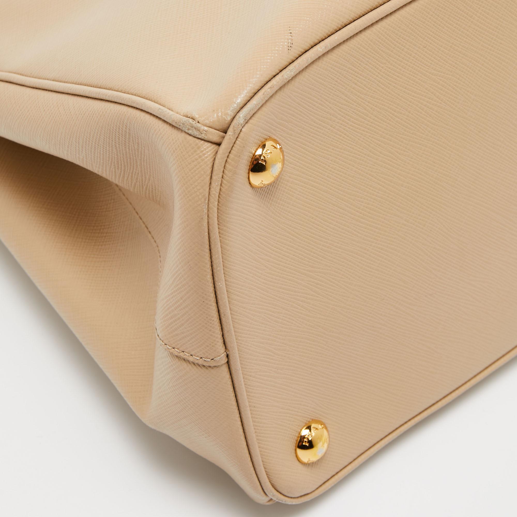 Prada Beige Saffiano Leather Medium Galleria Zip Tote For Sale 8