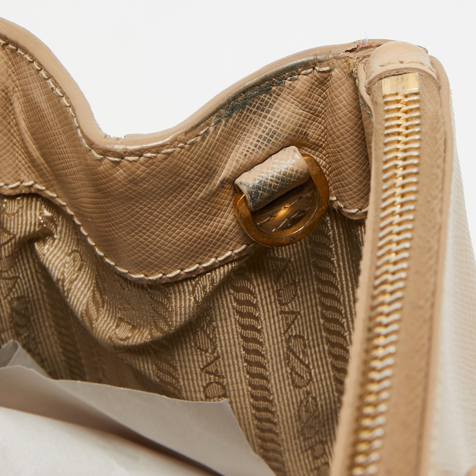 Prada Beige Saffiano Leather Medium Galleria Zip Tote For Sale 9